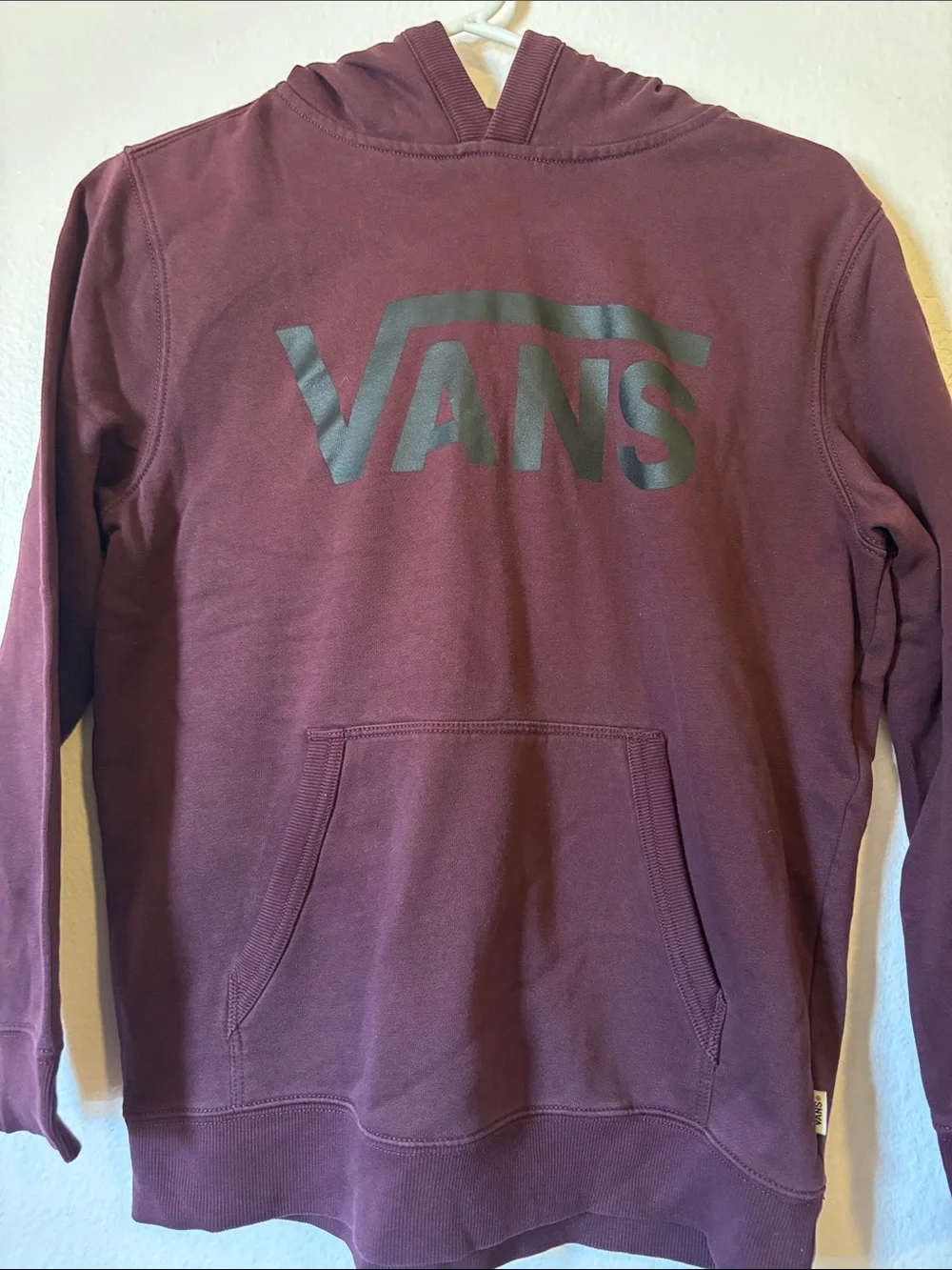 Vans Kids Dark Red Pullover Hoodie, with Black Vans Logo, Size L
